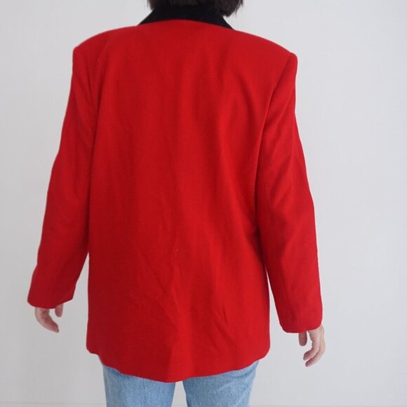 Vintage Sag Harbor Red 100% Wool w Black Collar Single Button Blazer Size 10 - Picture 3 of 13